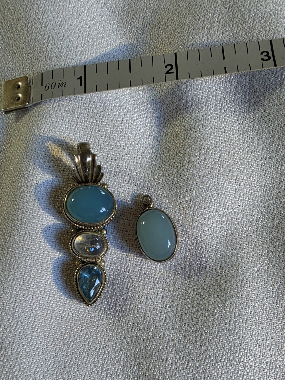 Sterling Silver Blue Chalcedony & Topaz Pendant Set - Blue